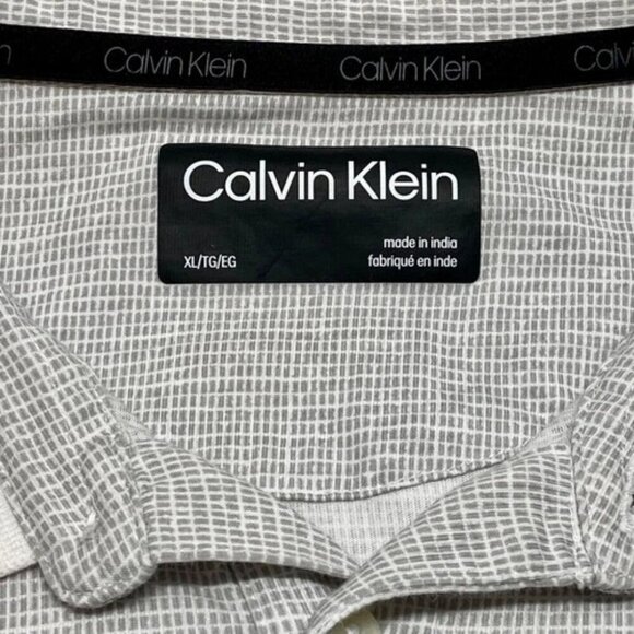 Calvin Klein Polo Men's XL Grey White Grid Print Short Sleeve CK Tonal Logo EUC - Picture 6 of 8
